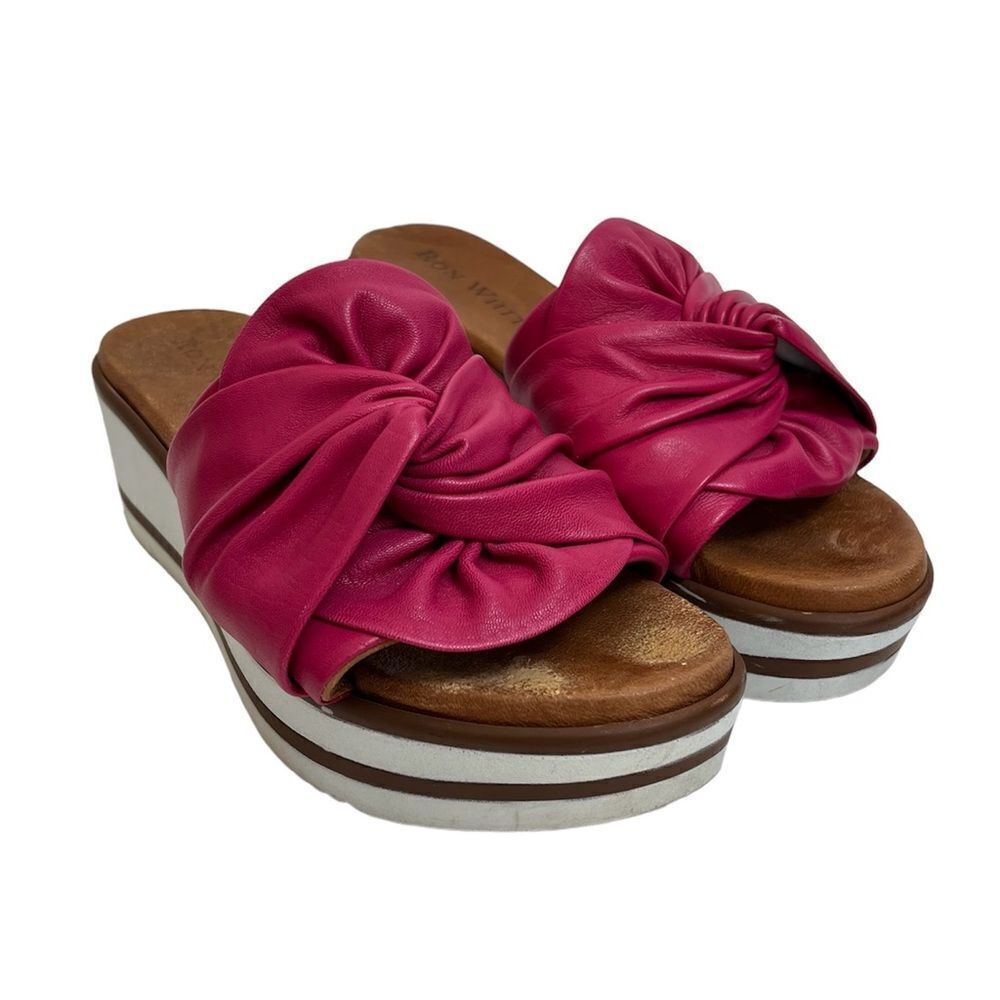 Ron White Priccila Twisted Leather Wedge Slide Sandals Water Resistant Fuchsia 6